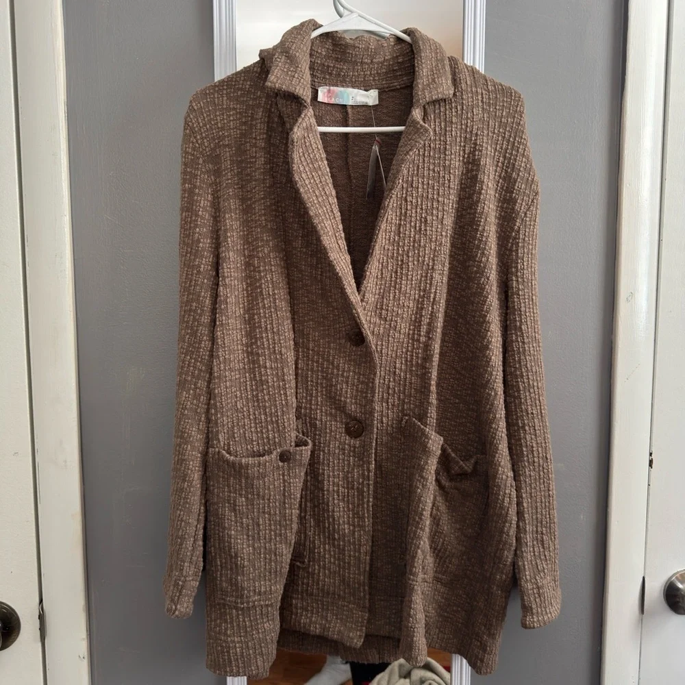 Free People Beach Reign Textured Knit Blazer in Brown Size Small